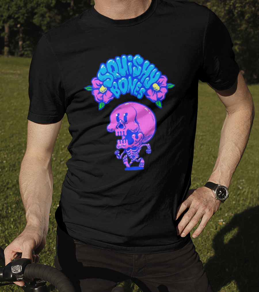 Danny Gonzalez Squishy Bones Vibrant Skull And Flowers Navy T-Shirt