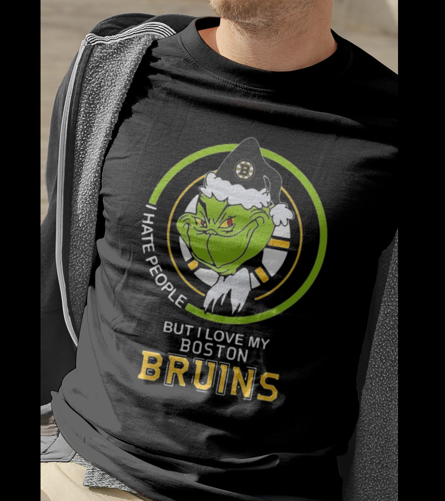Grinch I Hate People But I Love My Boston Bruins NHL Team Spirit T-Shirt