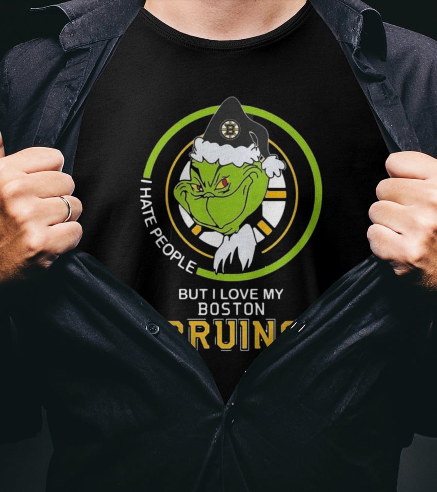 Grinch I Hate People But I Love My Boston Bruins NHL Team Spirit T-Shirt