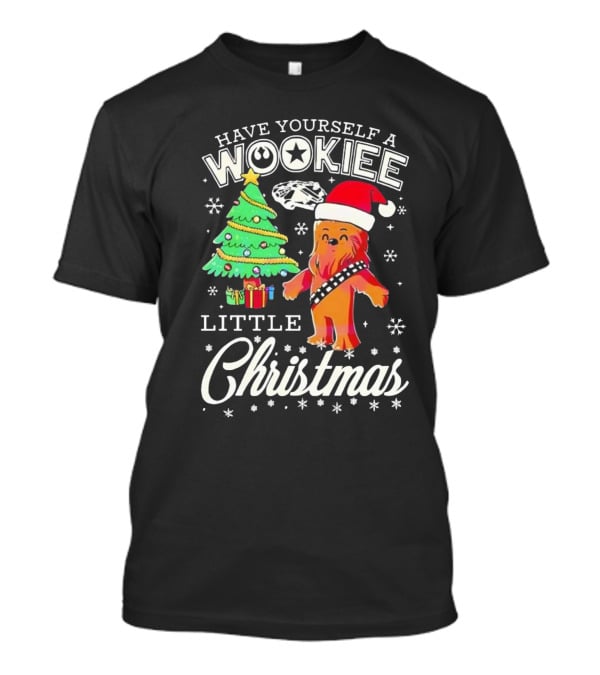 Have Yourself A Wookiee Little Christmas Tree Chewbacca Santa Hat Millennium Falcon Snowflakes T-Shirt
