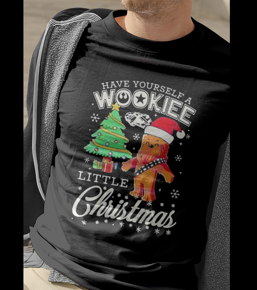 Have Yourself A Wookiee Little Christmas Tree Chewbacca Santa Hat Millennium Falcon Snowflakes T-Shirt