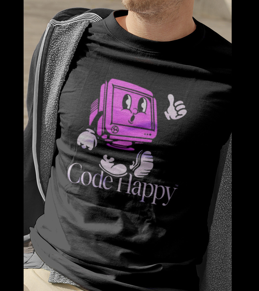 Jason Warner Poolside Code Happy Retro Computer Character T-Shirt