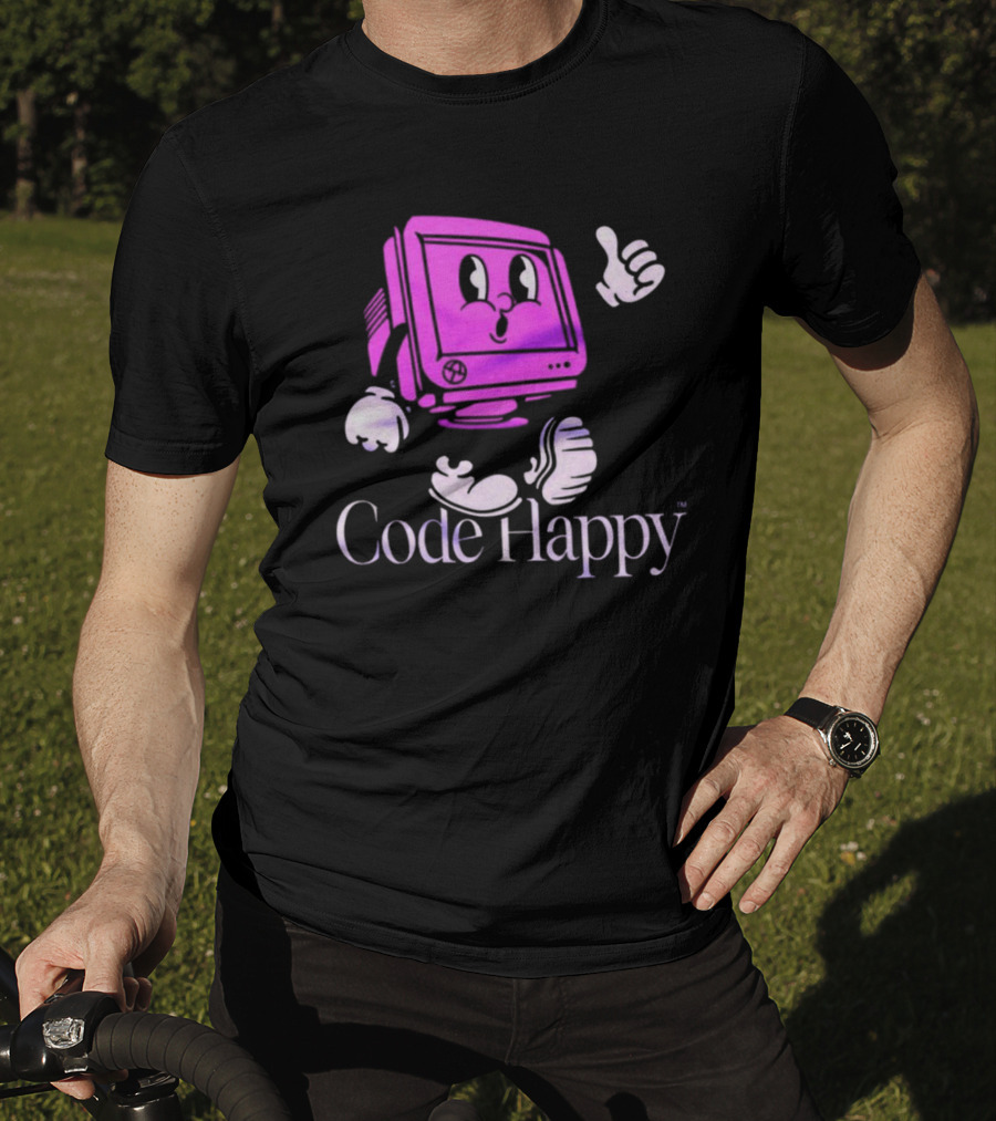Jason Warner Poolside Code Happy Retro Computer Character T-Shirt