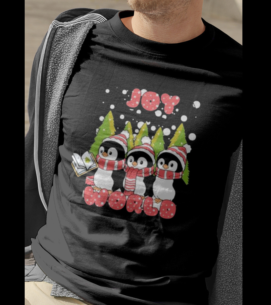 Joy World Penguins Singing With Trees And Snowflakes T-Shirt