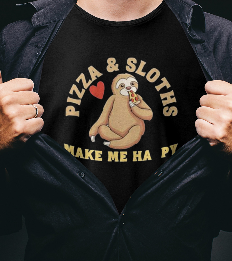 Pizza And Sloths Make Me Happy Heart Eating Slice T-Shirt