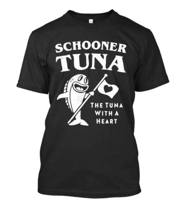 Schooner Tuna The Tuna With A Heart Cheerful Fish Holding Heart Flag T-Shirt