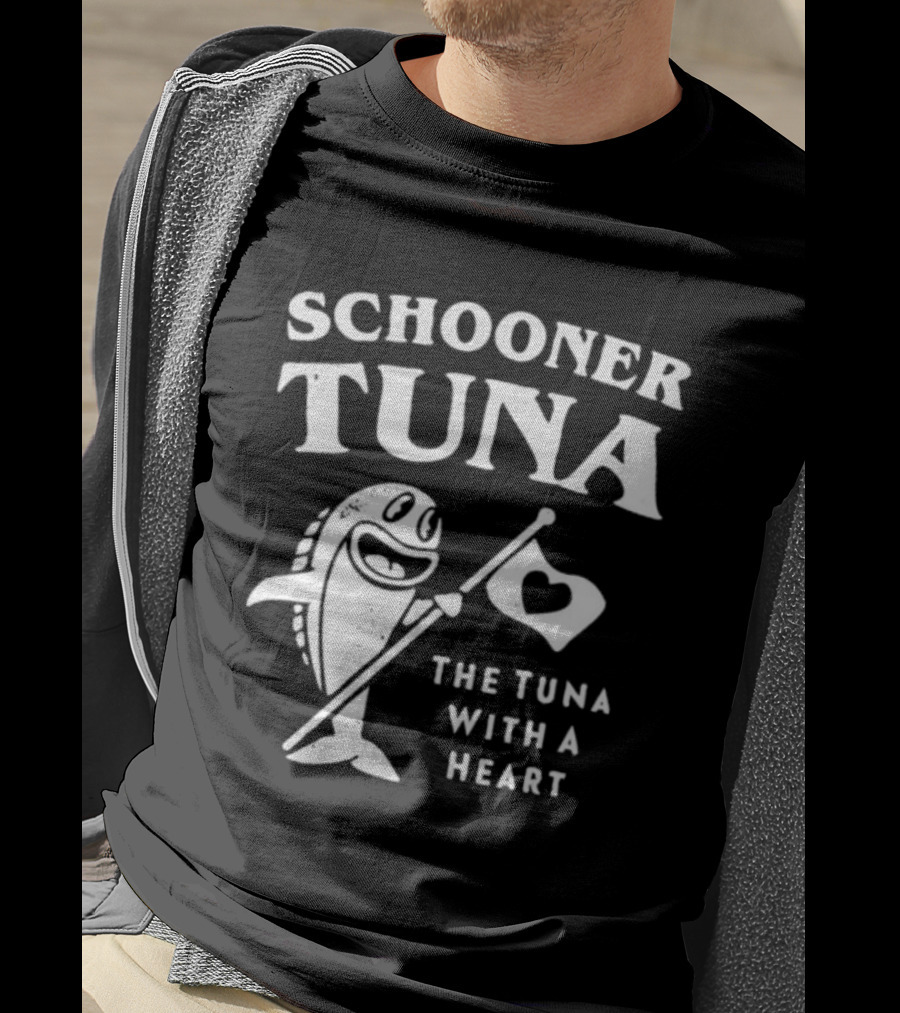 Schooner Tuna The Tuna With A Heart Cheerful Fish Holding Heart Flag T-Shirt