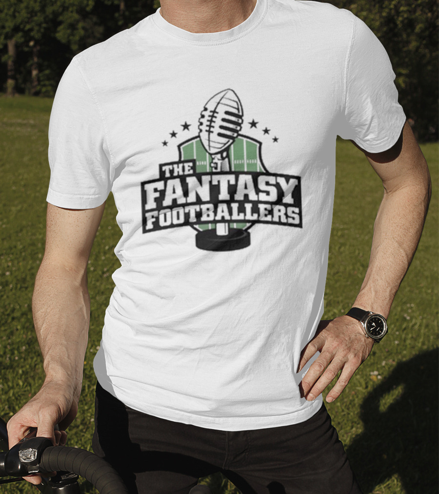 The Fantasy Footballers Podcast Microphone Logo In Green And Black With Stars T-Shirt