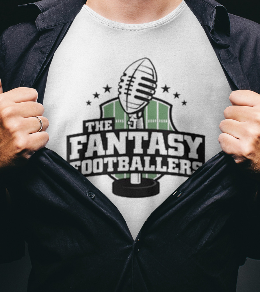 The Fantasy Footballers Podcast Microphone Logo In Green And Black With Stars T-Shirt