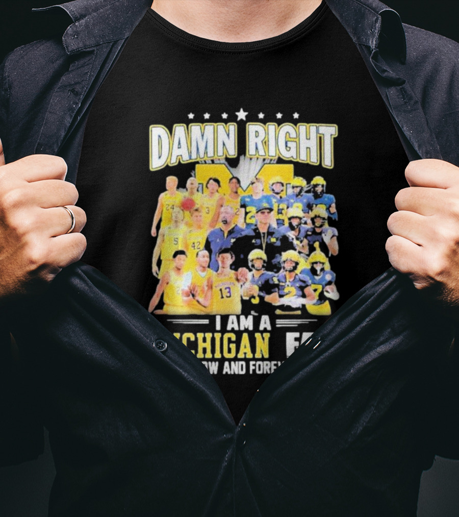 Damn Right I Am A Michigan Fan Now And Forever Football And Basketball Team Images T-Shirt