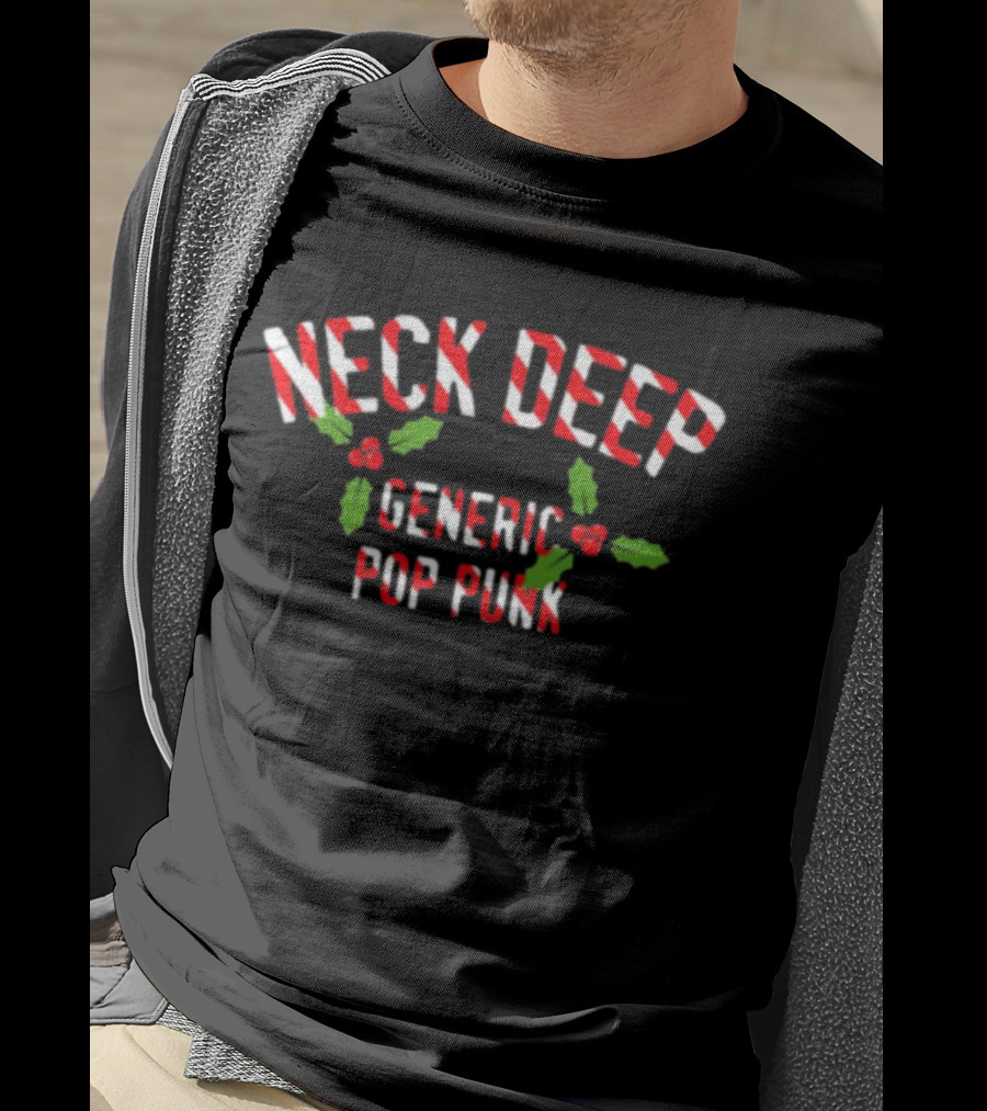 Neck Deep Candy Cane Text With Holly Generic Pop Punk T-Shirt