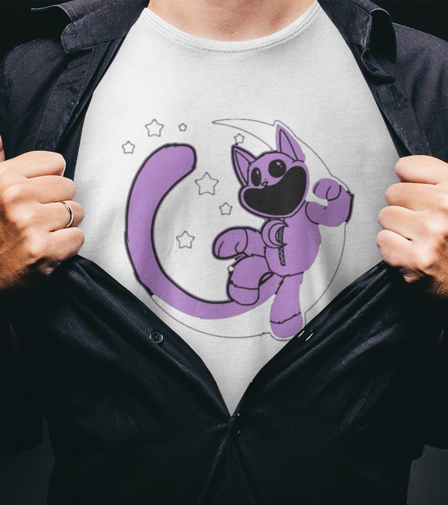 Poppyplaytime Catnap Moon Cute Starry Cartoon T-Shirt