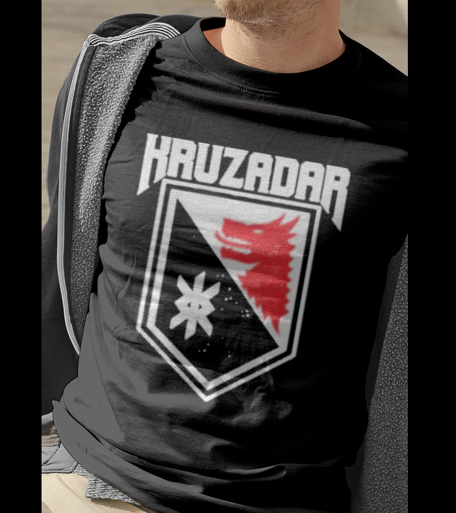 Kruzadar Shield With Red Wolf Emblem T-Shirt