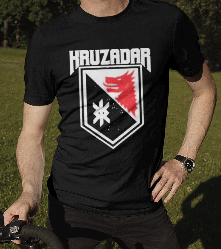 Kruzadar Shield With Red Wolf Emblem T-Shirt