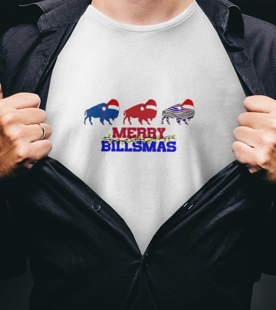 Merry Billmas Buffalo Bills Christmas Lights Buffalo Icons T-Shirt