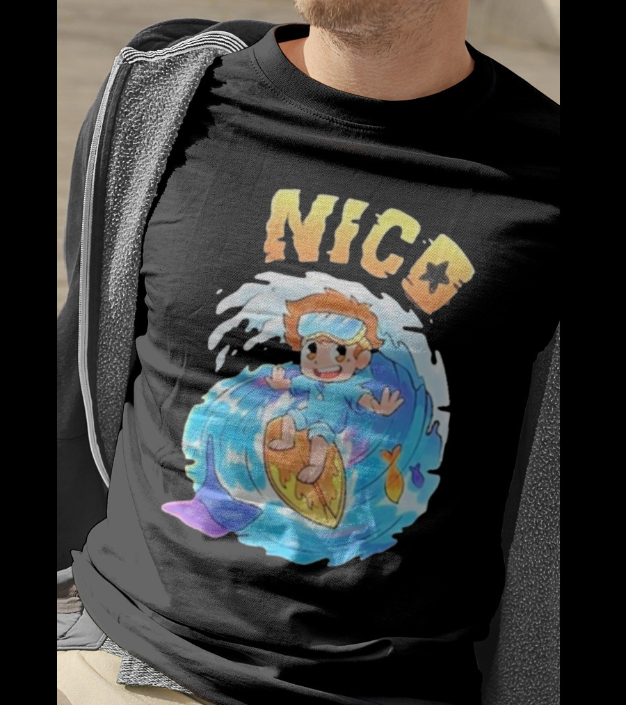 Nico Surfing In Ocean Wave Art With Cash And Nico Nico Starfish T-Shirt