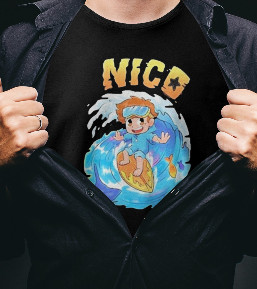 Nico Surfing In Ocean Wave Art With Cash And Nico Nico Starfish T-Shirt