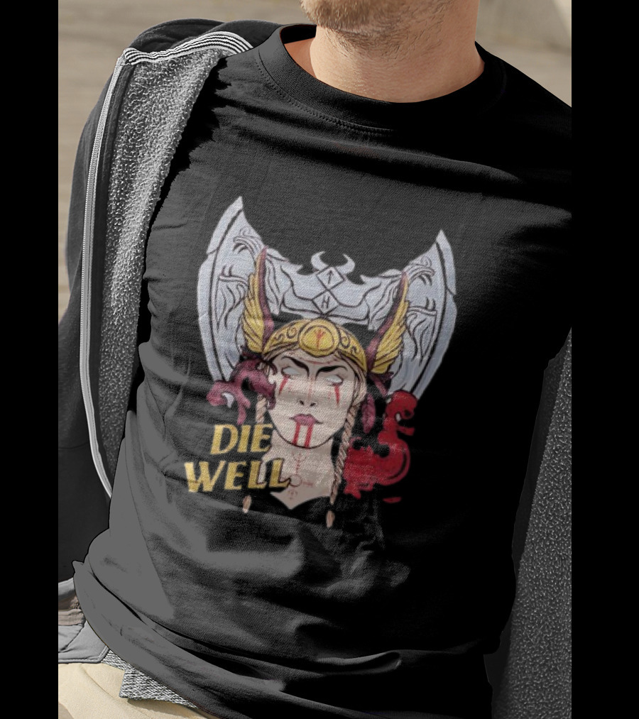 Die Well Viking Warrior Women With Winged Helmet And Dragons T-Shirt