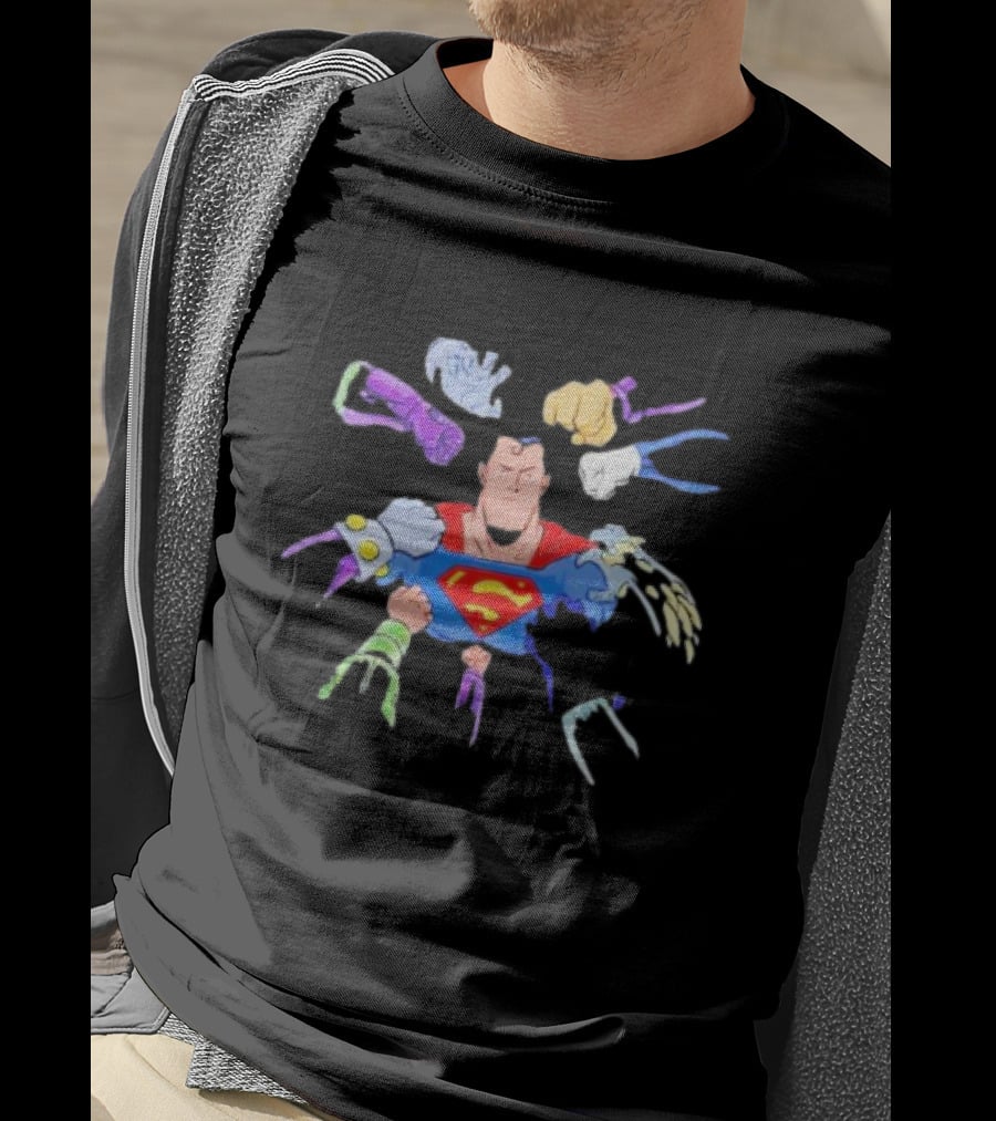 Superman Battling Multiple Foes With Iconic Super Strength T-Shirt