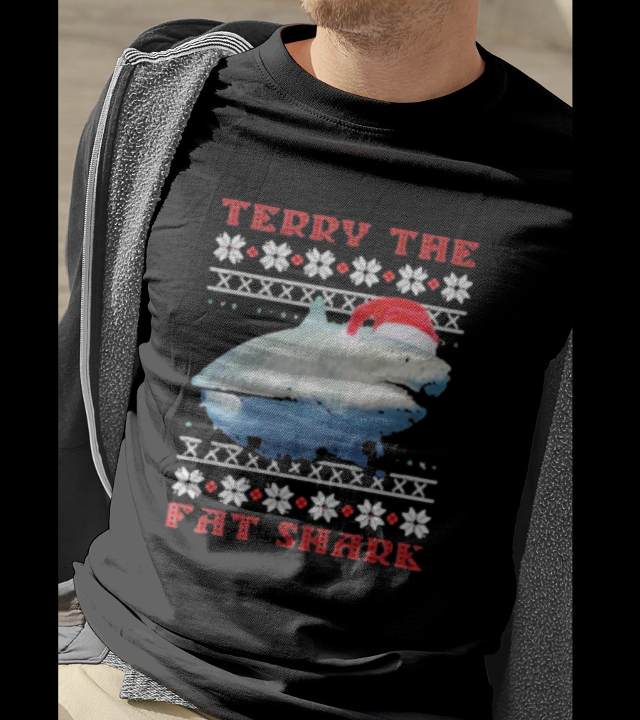 Terry The Fat Shark Christmas Santa Hat Snowflake T-Shirt