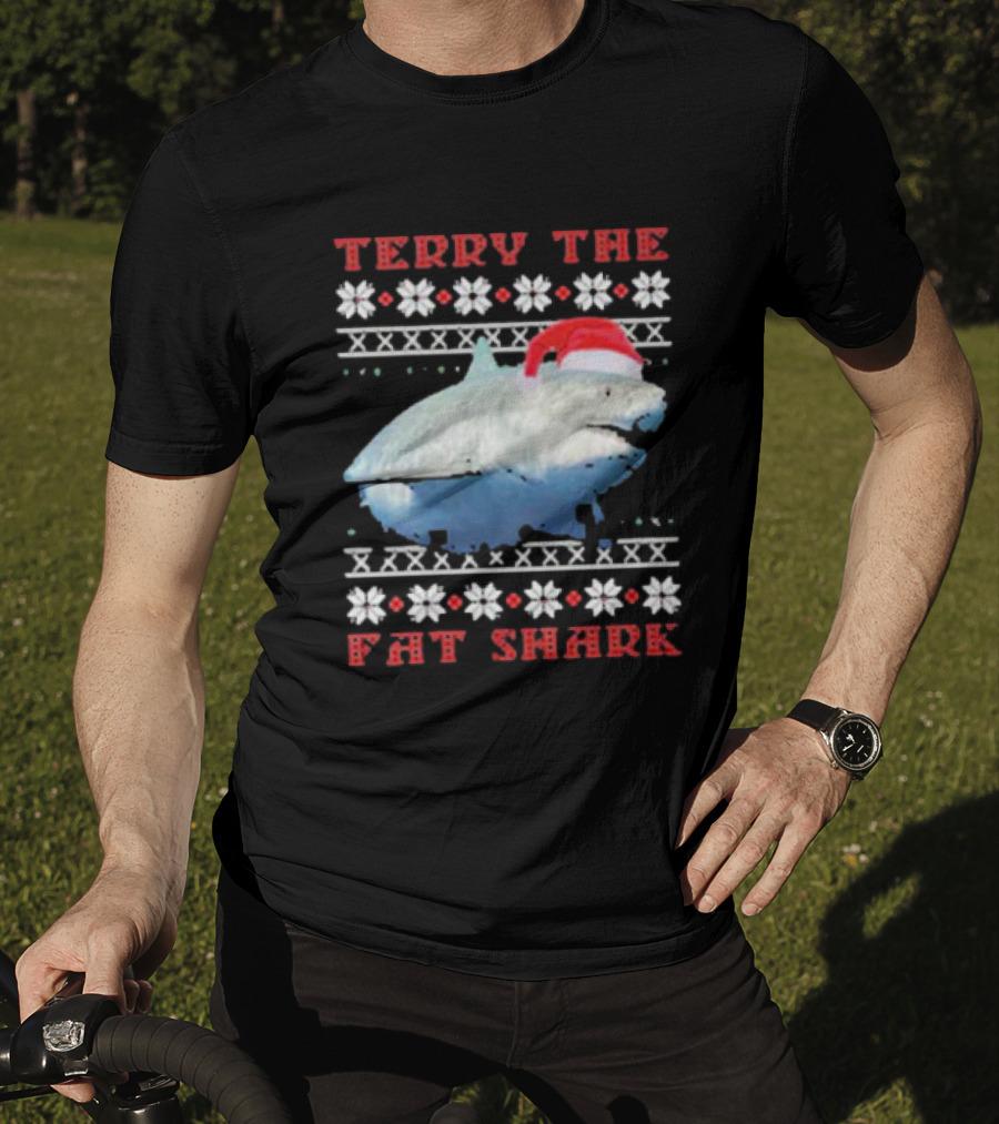 Terry The Fat Shark Christmas Santa Hat Snowflake T-Shirt