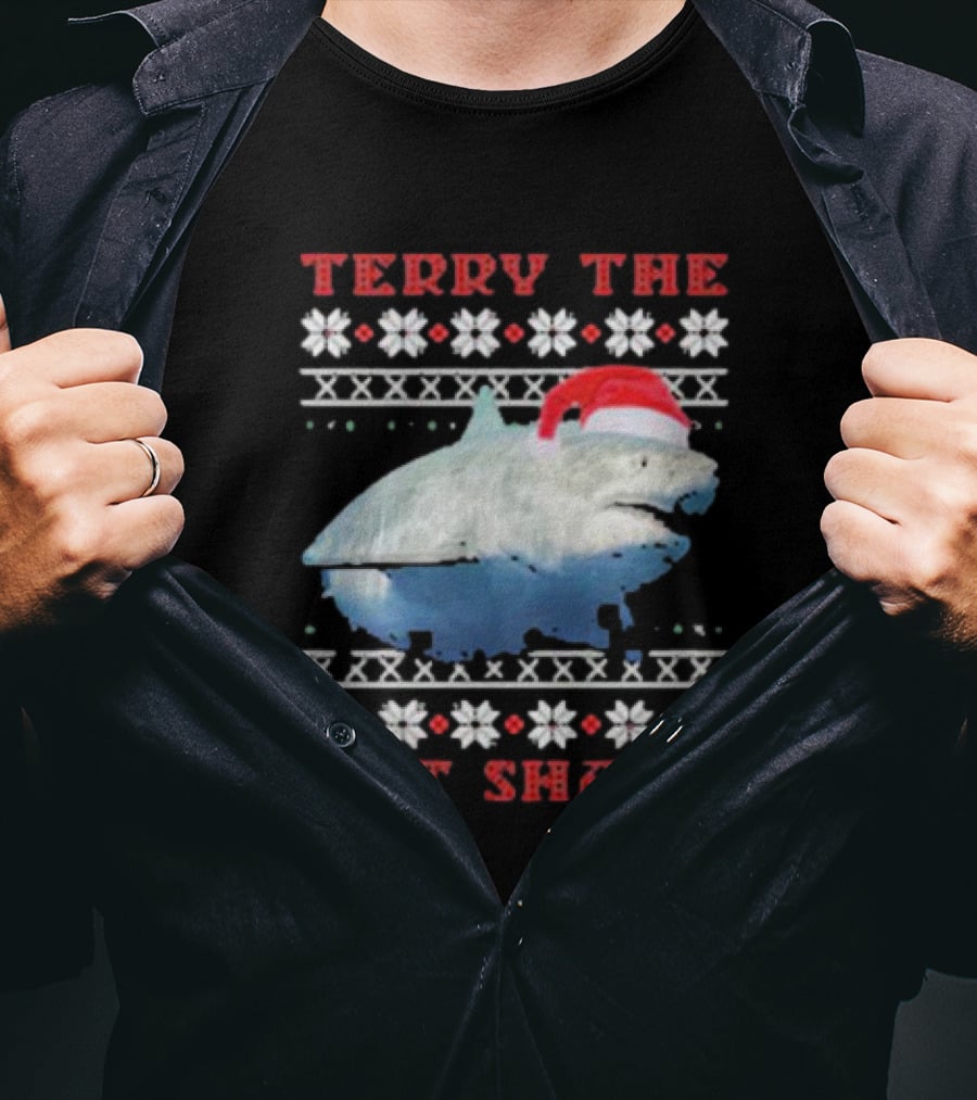 Terry The Fat Shark Christmas Santa Hat Snowflake T-Shirt