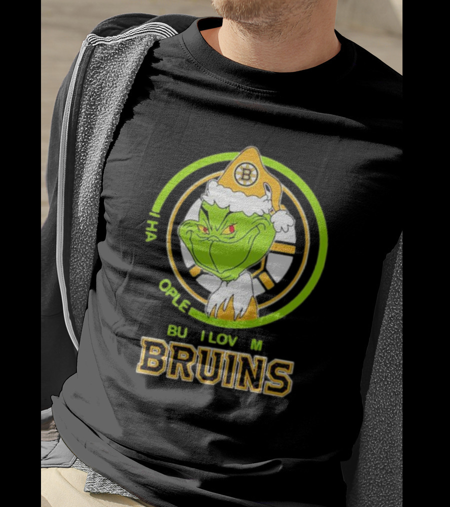The Grinch Santa Boston Bruins I Hate People But Love My Hockey Team T-Shirt