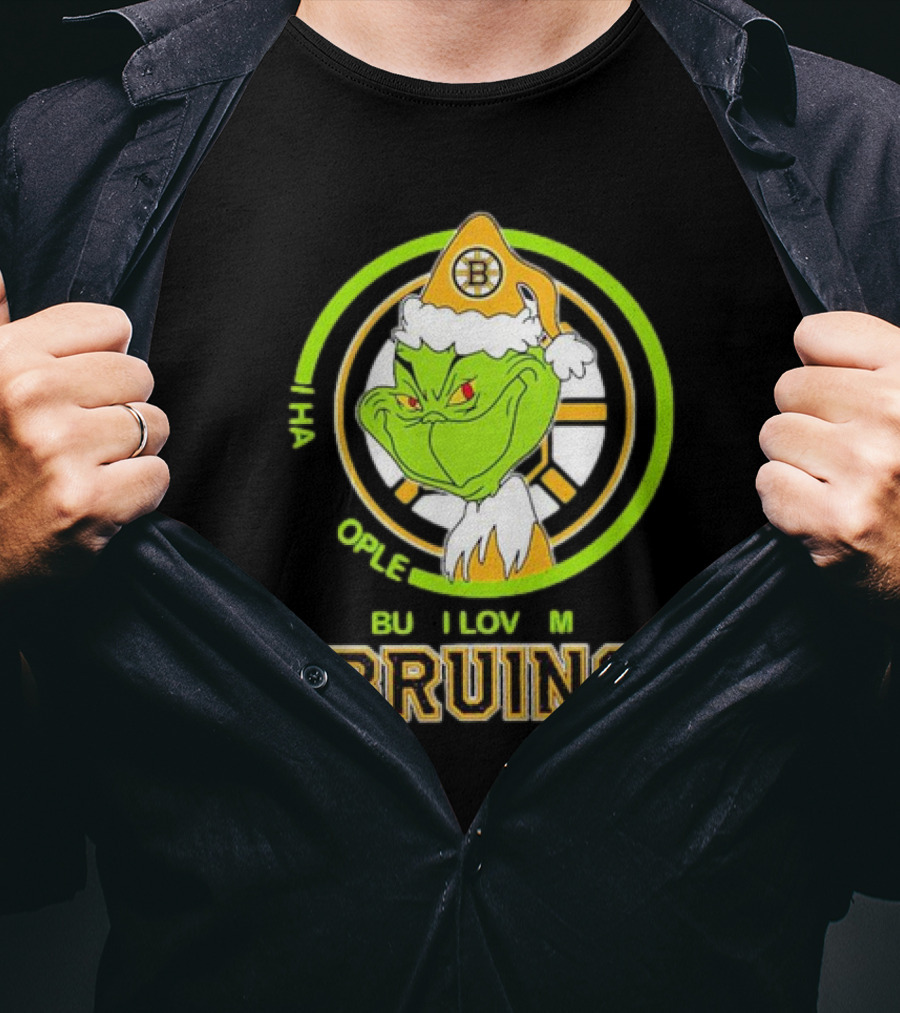 The Grinch Santa Boston Bruins I Hate People But Love My Hockey Team T-Shirt