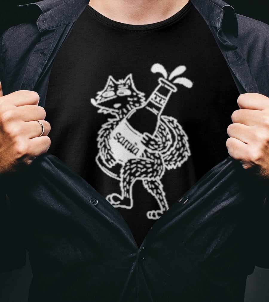 Drunk Wolf Sanmig Beer Bottle Character T-Shirt