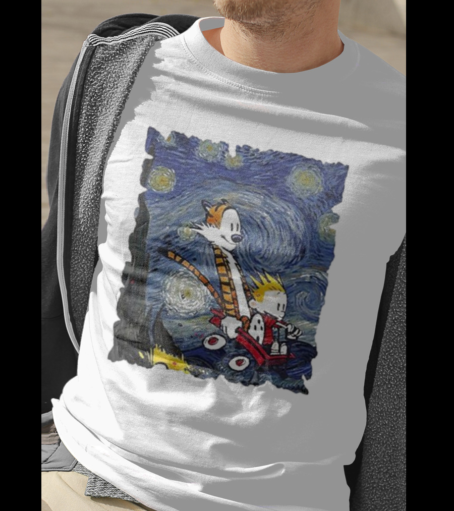 Vincent Van Gogh Starry Night Calvin And Hobbes Wagon T-Shirt
