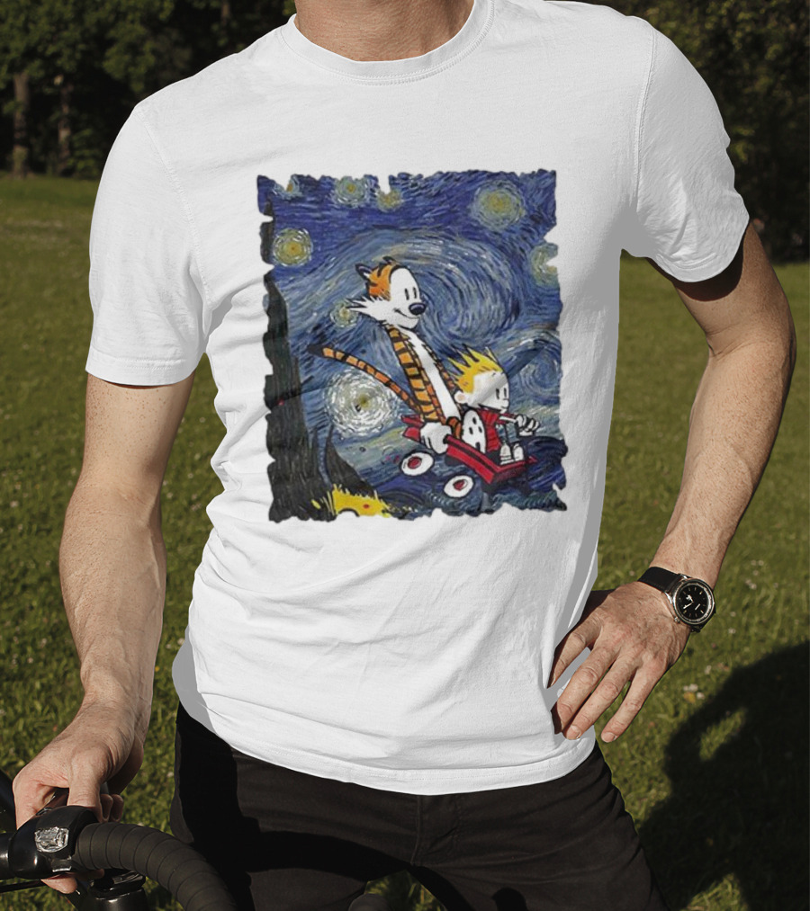 Vincent Van Gogh Starry Night Calvin And Hobbes Wagon T-Shirt
