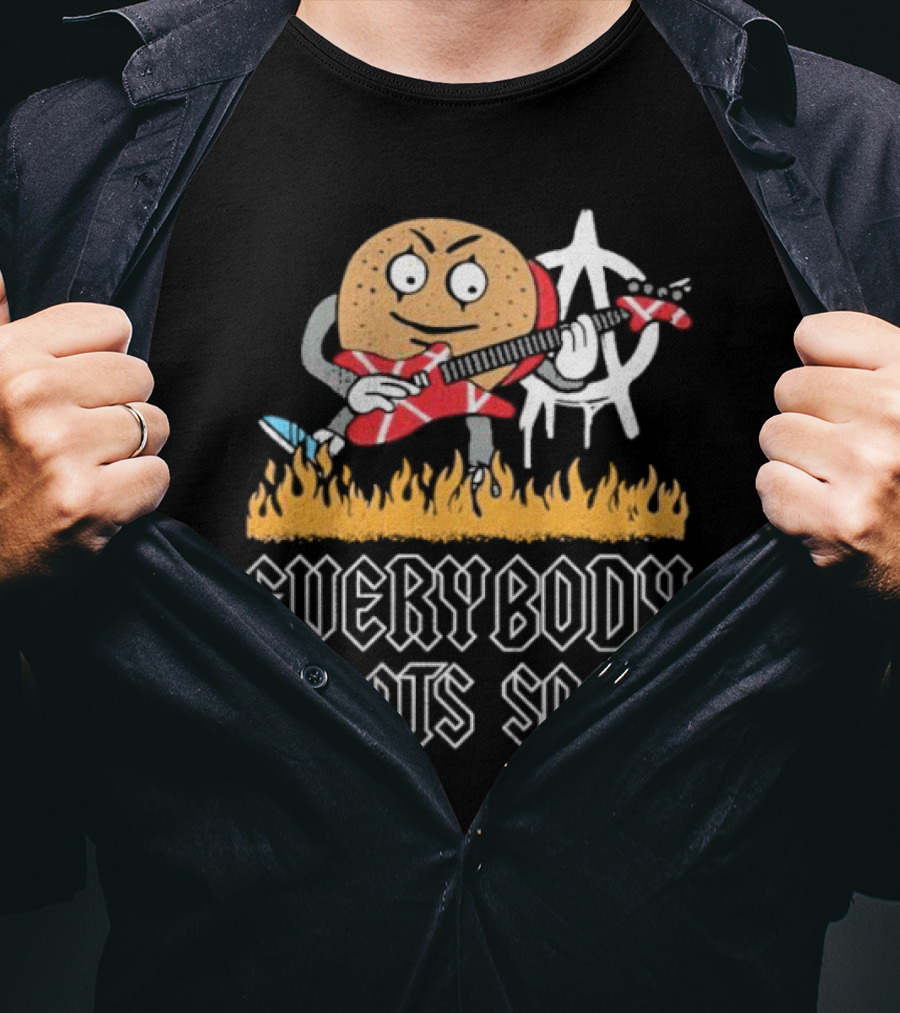 Everybody Wants Some Burger Playing Guitar With Anarchy Symbol And Flames T-Shirt