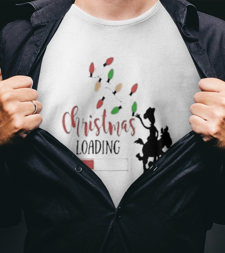 Christmas Loading Cowboy Silhouette With Festive Lights T-Shirt