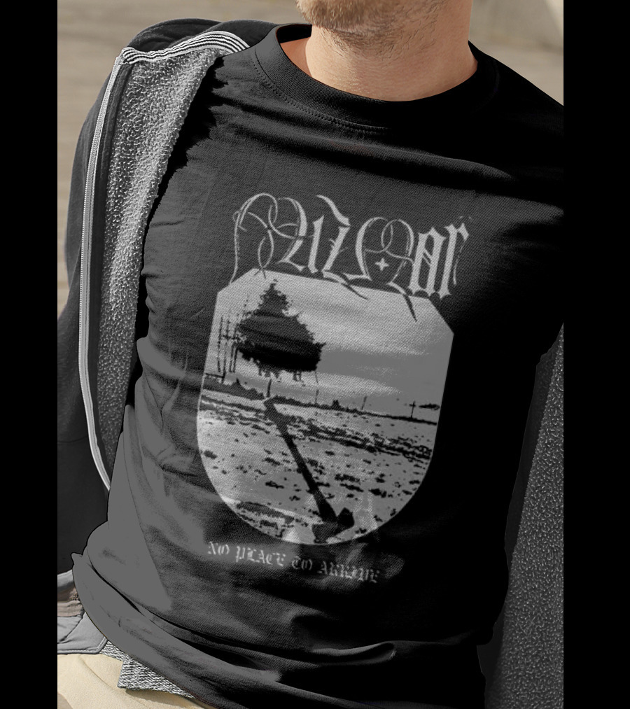 Mizmor No Place To Arriwe Black Metal Shield And Forest Scene T-Shirt