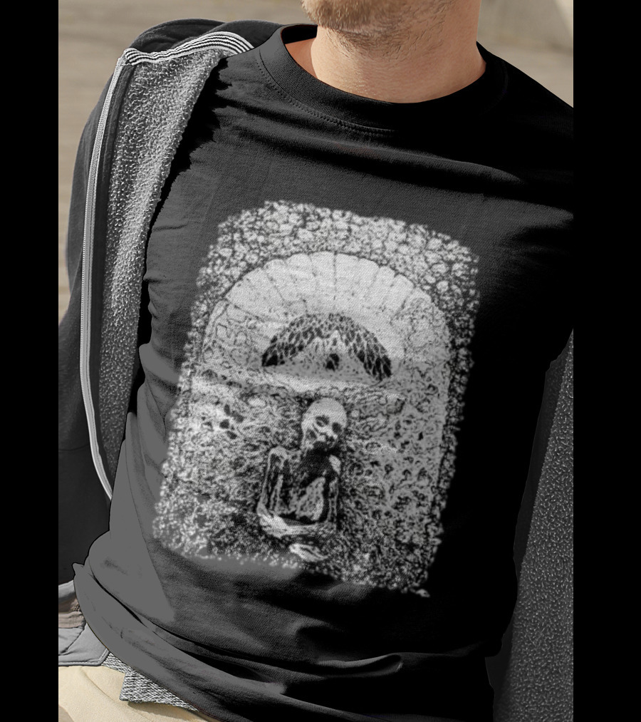 Mortiferum Cave Dweller Skeleton In Gothic Archway T-Shirt