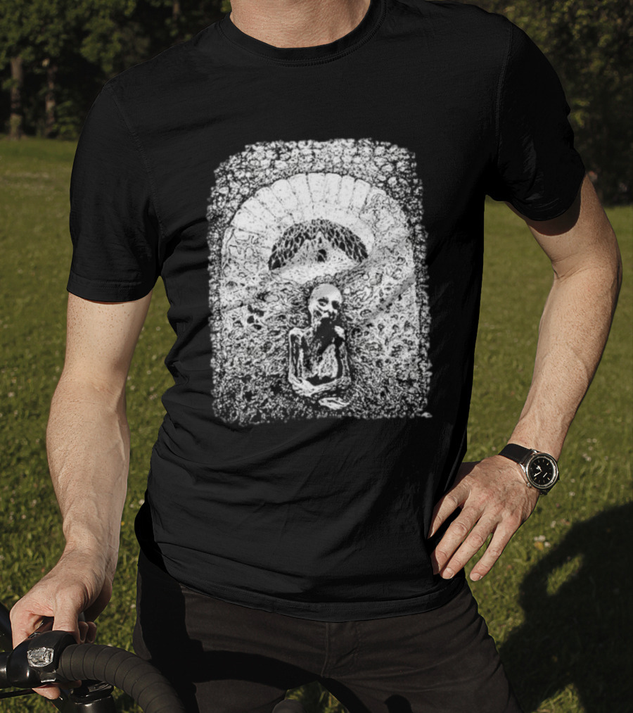 Mortiferum Cave Dweller Skeleton In Gothic Archway T-Shirt