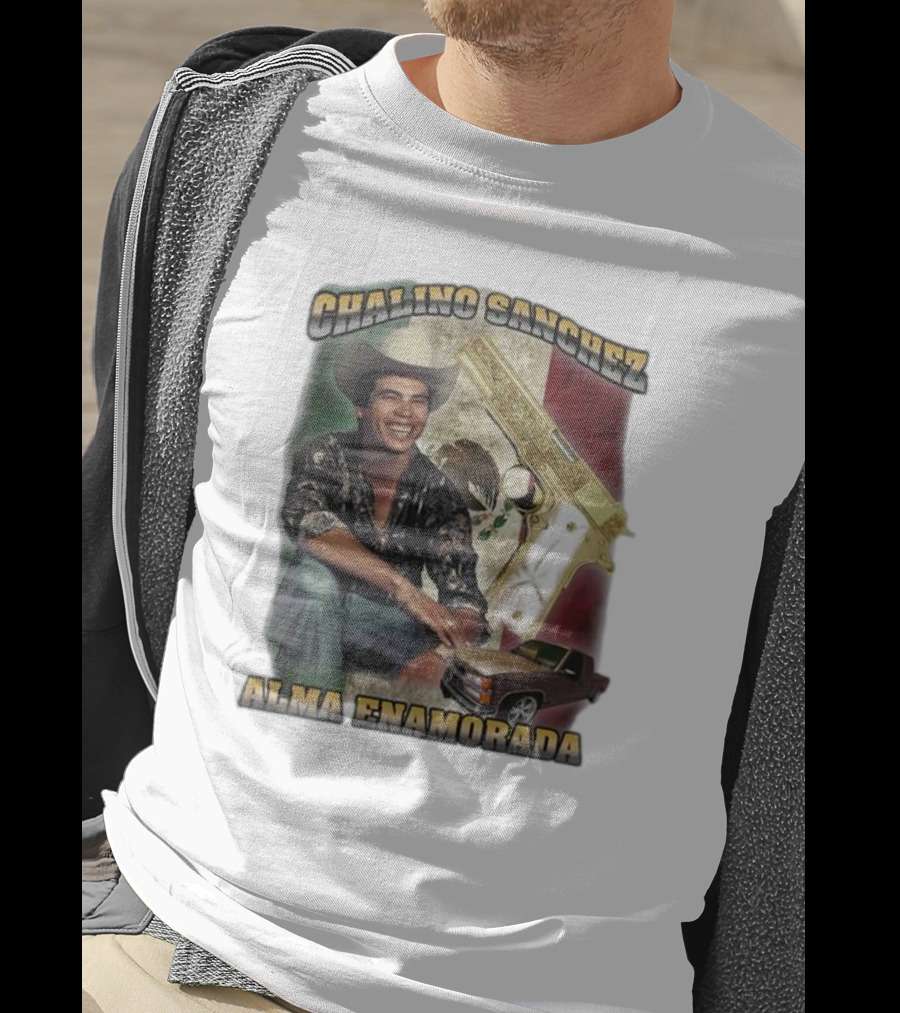Chalino Sanchez Alma Enamorada Mexican Flag Gold Gun Pickup Truck T-Shirt