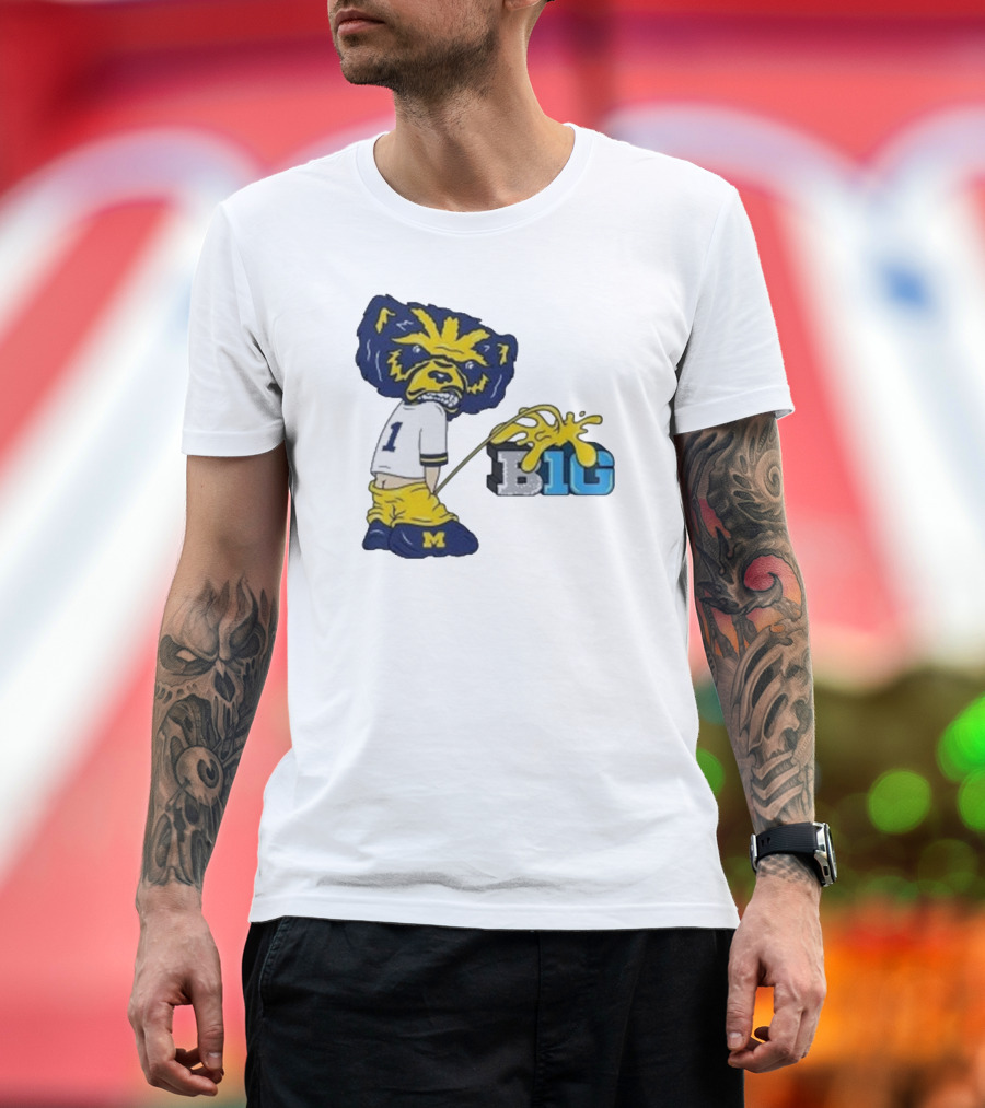MI Wolverine Mascot Pissing on Big Ten Logo T-Shirt