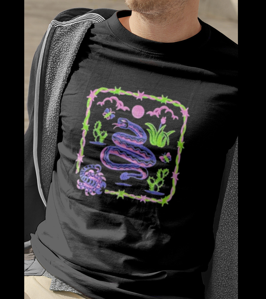 Night Creeps Snake Moon Cactus And Stars T-Shirt