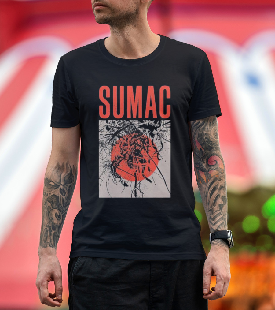 Sumac Shadow Art with Red Circle and Black Lines T-Shirt
