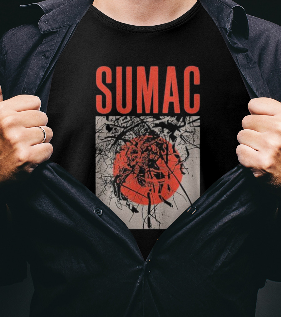 Sumac Shadow Art With Red Circle And Black Lines T-Shirt