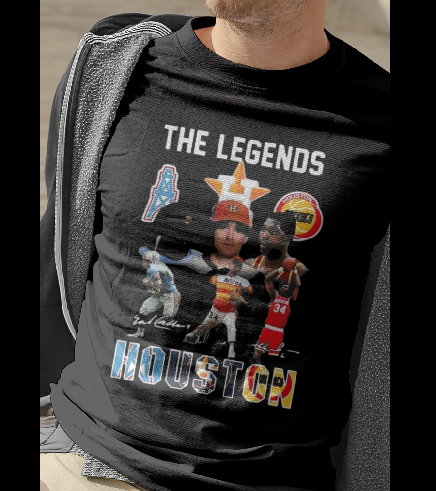The Legends Of Houston Oilers Astros Rockets 34 Signatures H-Town T-Shirt
