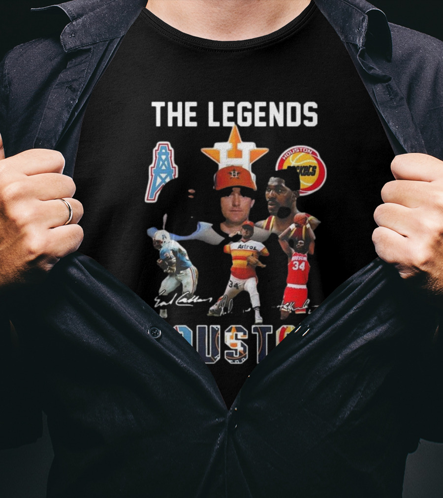 The Legends Of Houston Oilers Astros Rockets 34 Signatures H-Town T-Shirt