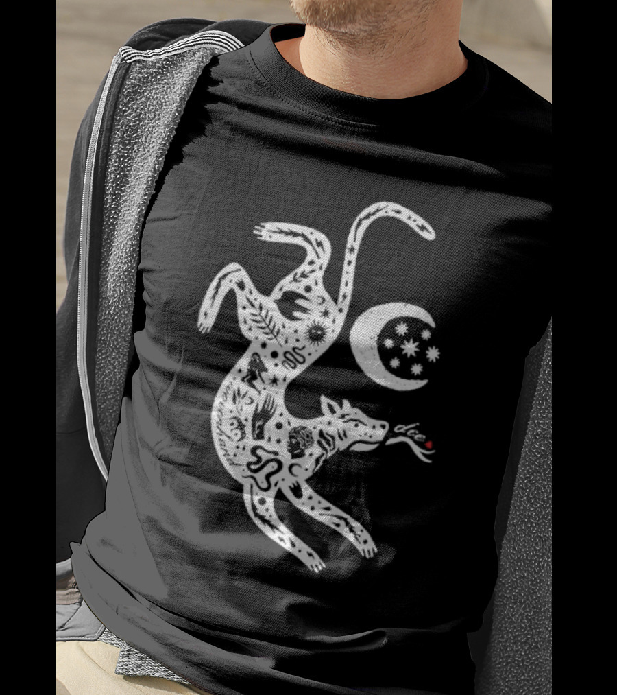 Wovenhand Alchemist Wolf With Stars And Crescent Moon T-Shirt