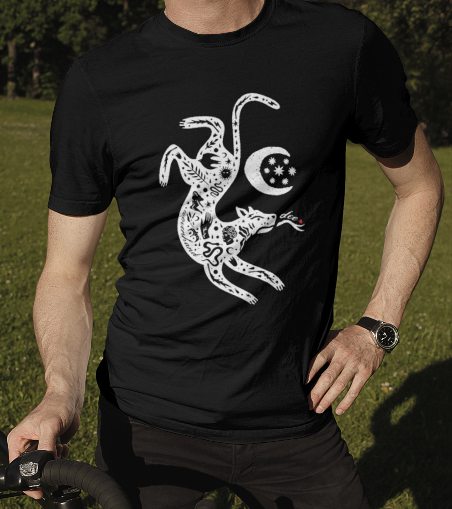 Wovenhand Alchemist Wolf With Stars And Crescent Moon T-Shirt