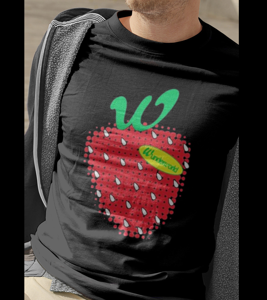 Wunderworld Strawberry Pattern With Green Leaf Initial T-Shirt