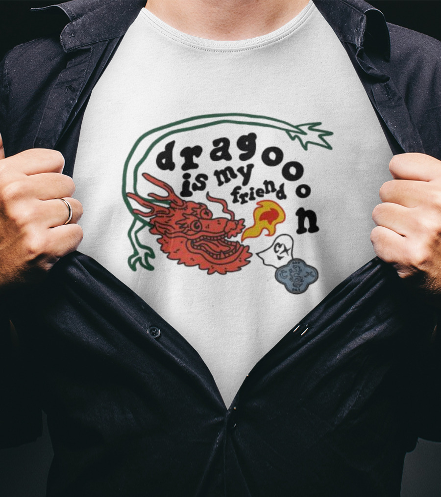 Dragoon Is My Friend Fire Breathing Dragon With Abstract Cloud And Leafy Vine T-Shirt