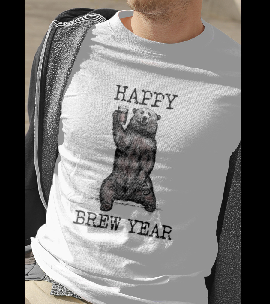 Happy Brew Year Festive Bear Toasting With Beer T-Shirt