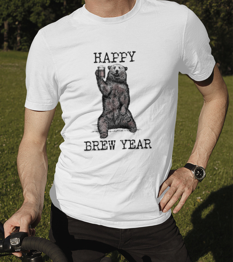 Happy Brew Year Festive Bear Toasting With Beer T-Shirt