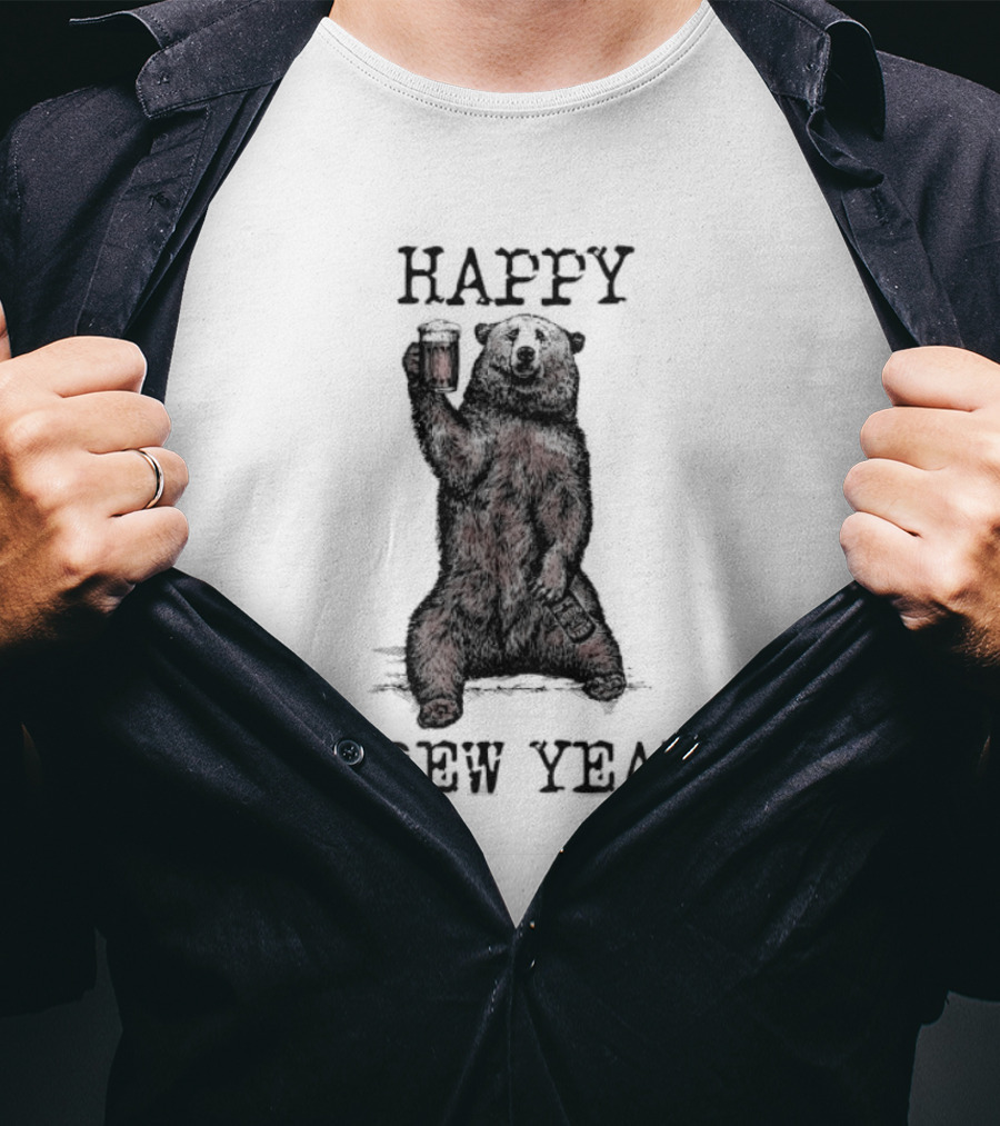 Happy Brew Year Festive Bear Toasting With Beer T-Shirt